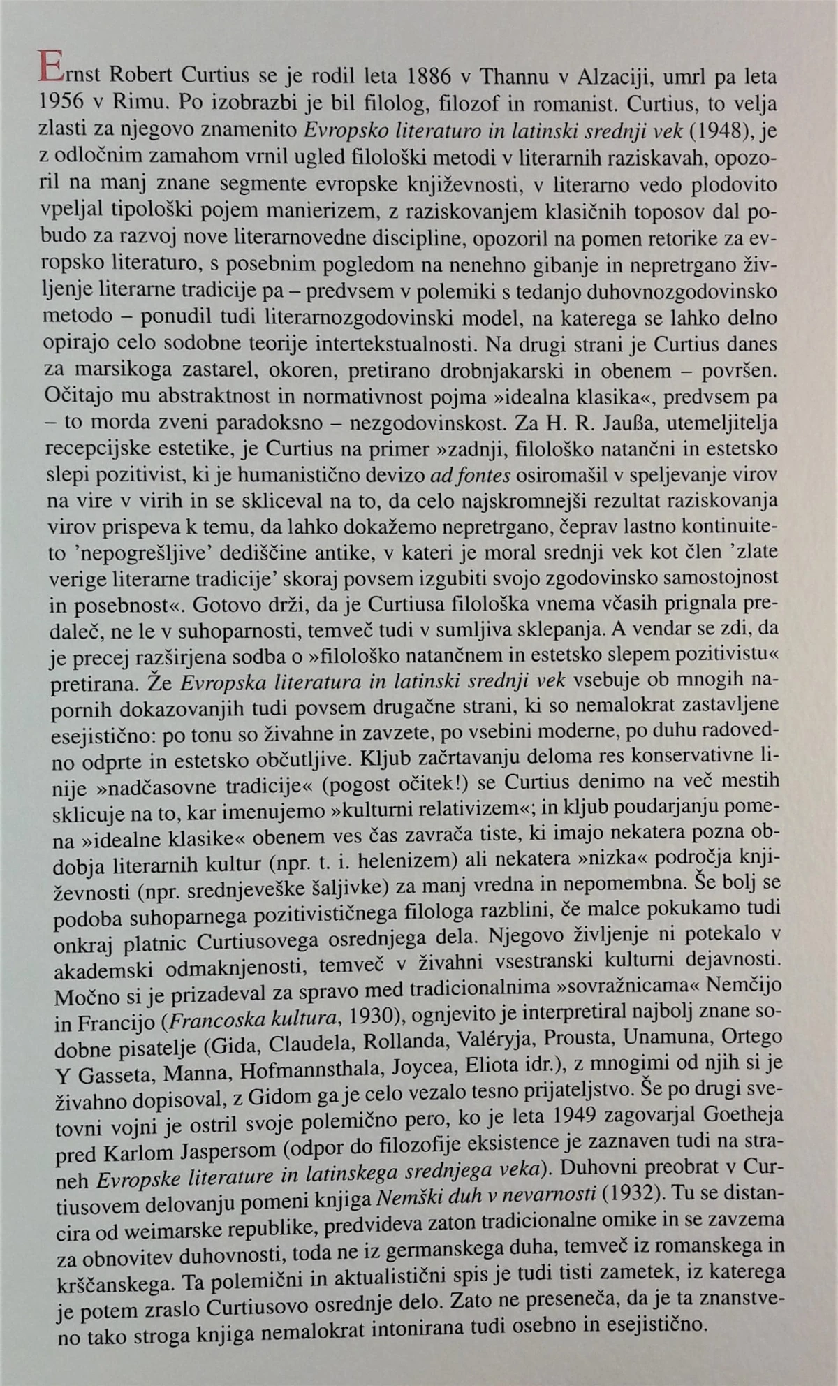 EVROPSKA LITERATURA IN LATINSKI SREDNJI VEK, E. R. Curtius