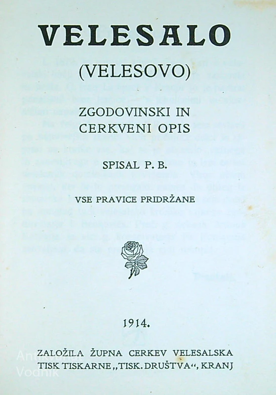 VELESALO; ZGODOVINSKI IN CERKVENI OPIS, P. B.