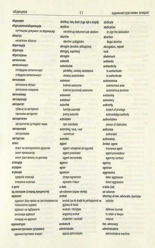 LEGAL DICTIONARY; ENGLISH-MACEDONIAN-ALBANIAN