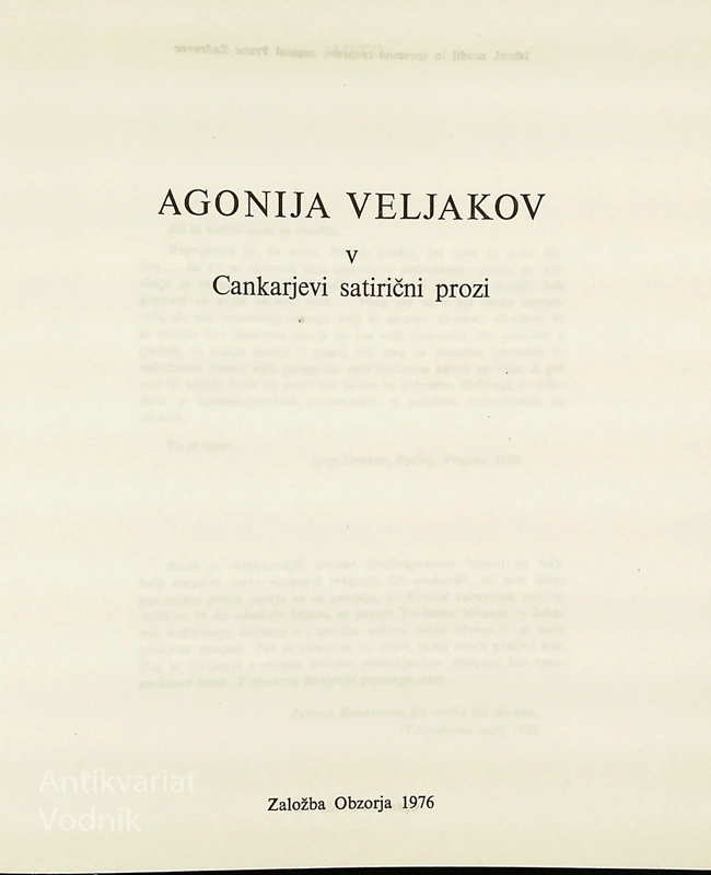 AGONIJA VELJAKOV, Ivan Cankar