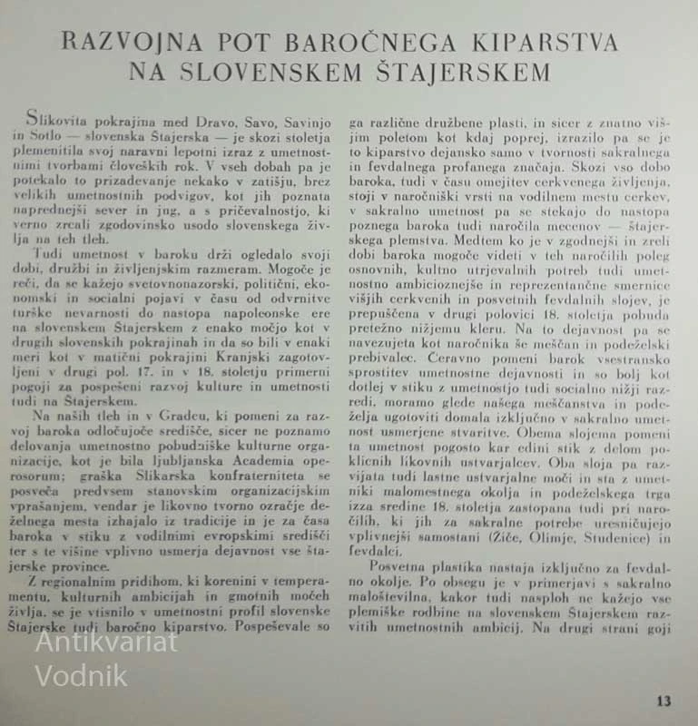 BAROČNO KIPARSTVO NA SLOVENSKEM ŠTAJERSKEM, Sergej Vrišer