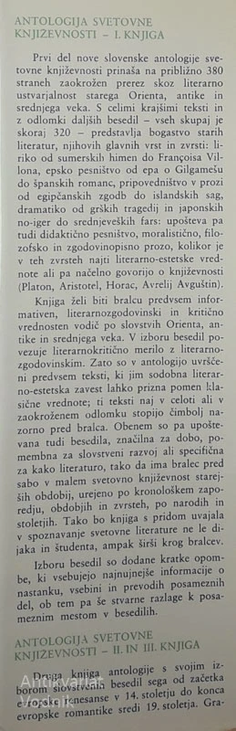 ANTOLOGIJA SVETOVNE KNJIŽEVNOSTI 1. in 2. knjiga, Janko Kos