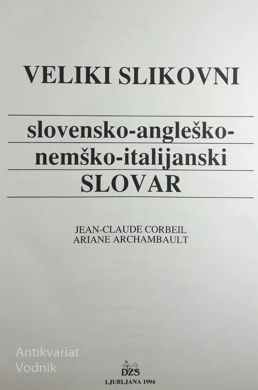VELIKI SLIKOVNI SLOVAR, Slovnsko/Angleško/Nemško/Italijanski