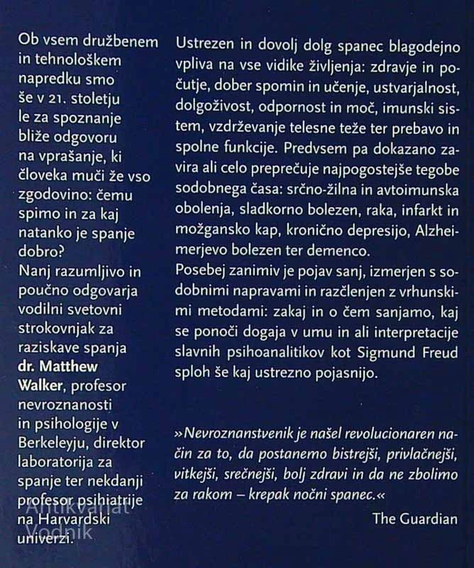 ZAKAJ SPIMO; MOČ SPANJA IN SANJ, Matthew Walker