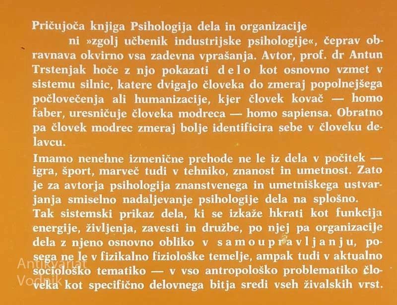 PSIHOLOGIJA DELA IN ORGANIZACIJE, Anton Trtenjak