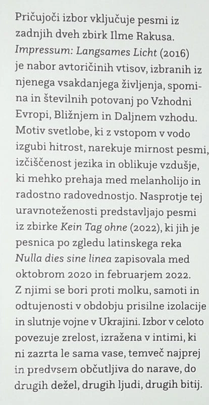 IMPRESSUM: UPOČASNJENA SVETLOBA, Ilma Rakusa