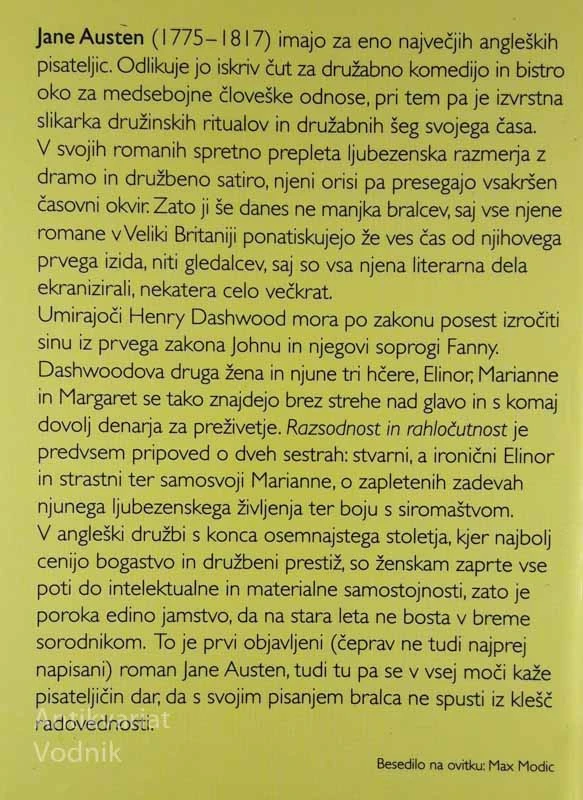 RAZSODNOST IN RAHLOČUTNOST, Jane Austen