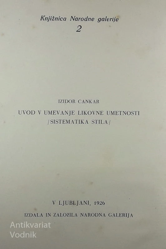 UVOD V UMEVANJE LIKOVNE UMETNOSTI, Izidor Cankar