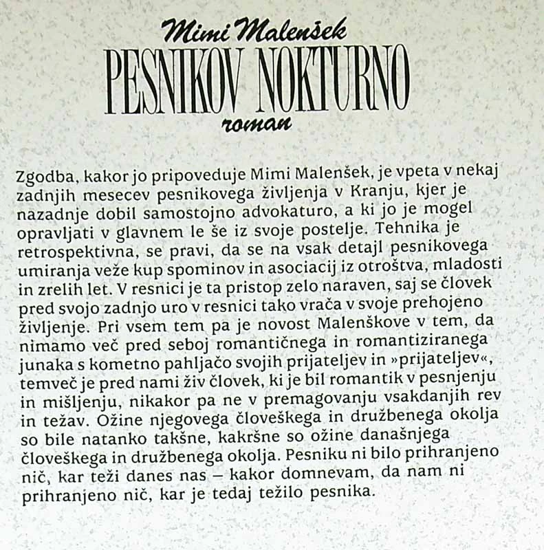 PESNIKOV NOKTURNO, Mimi Malinšek