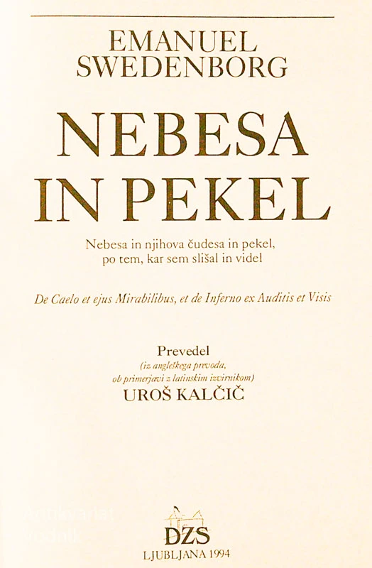 NEBESA IN PEKEL, Emanuel Swedenborg
