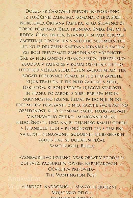 MUZEJ NEDOLŽNOSTI, Opran Pamuk