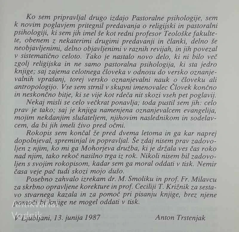 ČLOVEK KONČNO IN NESKONČNO BITJE; OZNANJEVALNA ANTROPOLOGIJA, Anton Trstenjak