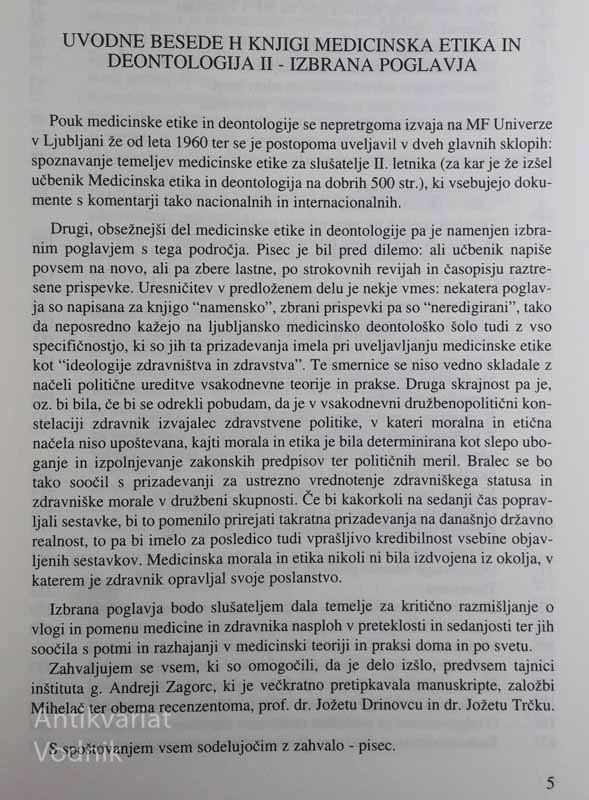 MEDICINSKA ETIKA IN DEONTOLOGIJA II, RAZPRAVE, Anton Dolenc