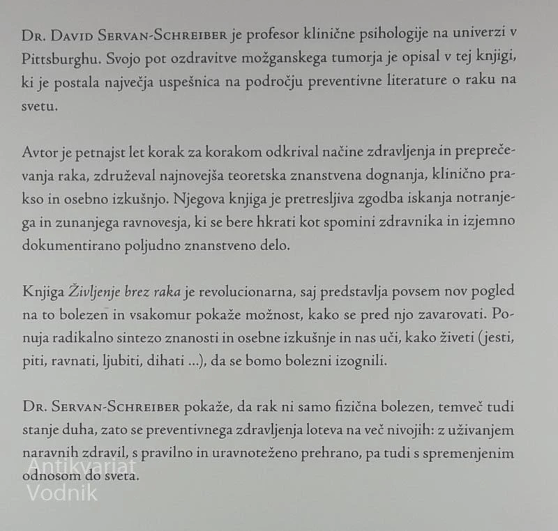 ŽIVLJENJE BREZ RAKA, David Servan-Schreiber