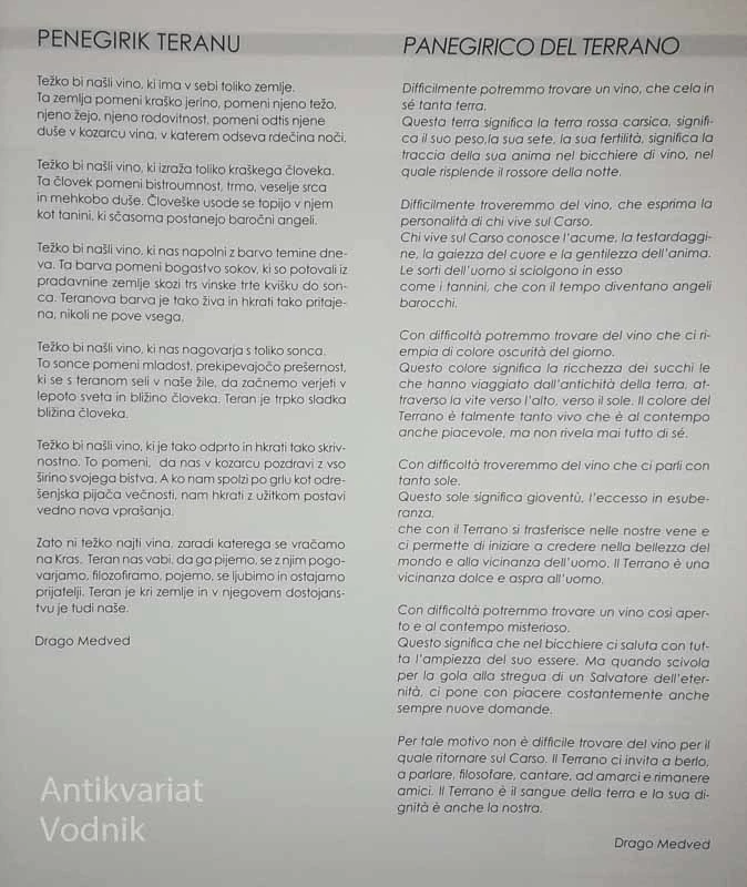 TERAN; VINSKA POSEBNOST KRASA, Friderik Vodopivec