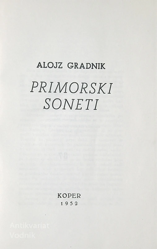 PRIMORSKI SONETI, Alojz Gradnik