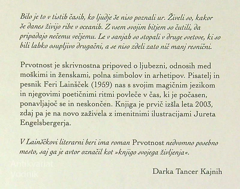 PRVOTNOST; POEMA O LJUBEZNI, Feri Lainšček