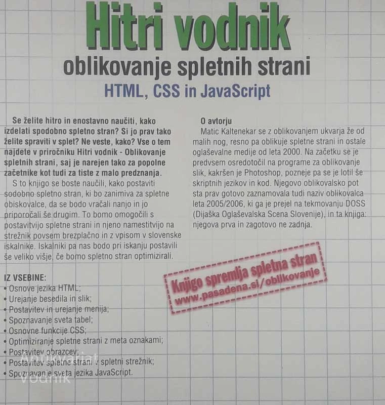 HITRI VODNIK; OBLIKOVANJE SPLETNIH STRANI; HTML, CSS IN JAVASCRIPT, Matic Kaltenekar