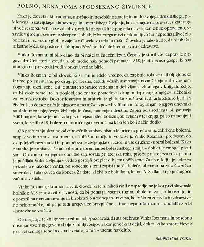 ŽIVETI IN UPATI; ZAPISKI OBOLELEGA Z ALS, Vinko Rozman