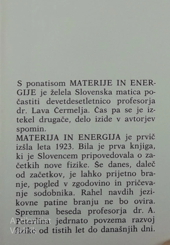 MATERIJA IN ENERGIJA, Lavo Čermelj