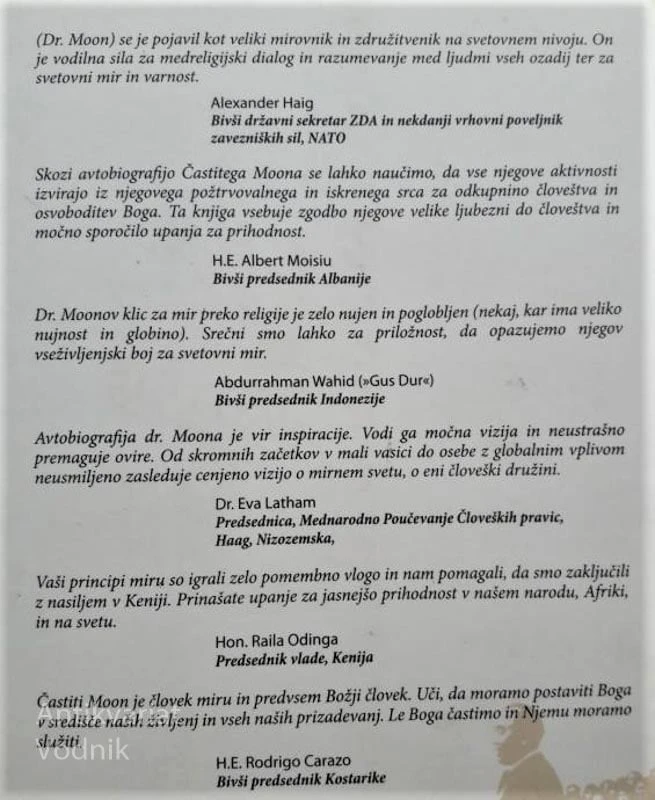 ŽIVIM ZA SVETOVNI MIR, Čast. Sun Myung Moon