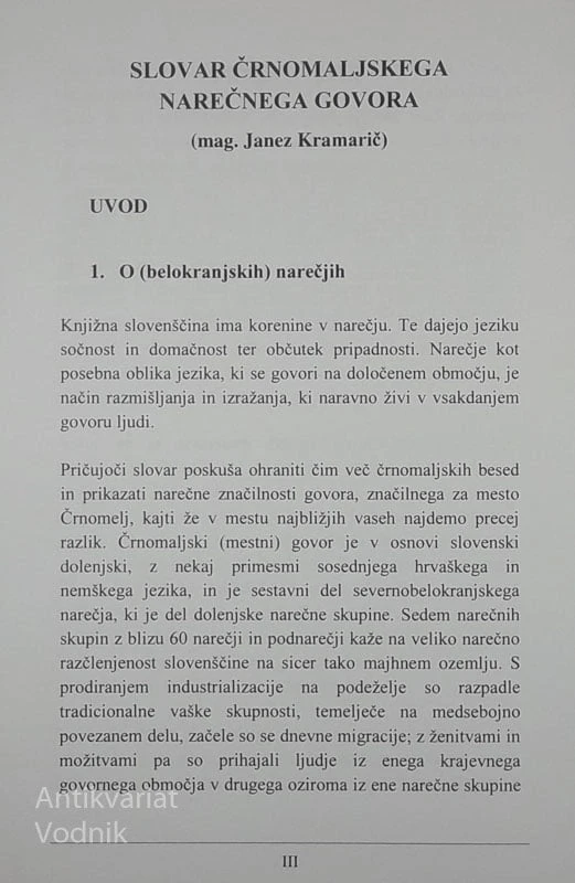 SLOVAR ČRNOMALJSKEGA NAREČNEGA GOVORA, mag. Janez Kramarič