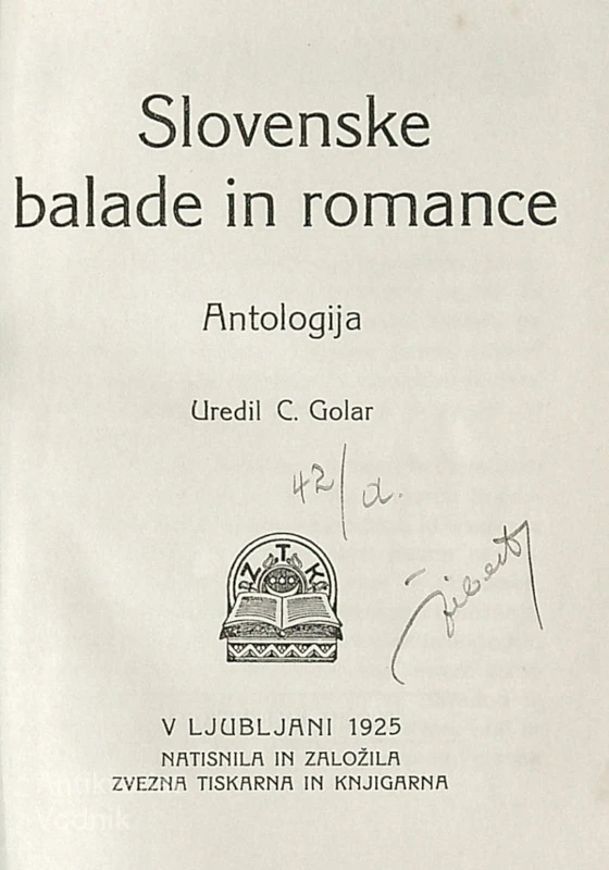 SLOVENSKE BALADE IN ROMANCE, uredil C. Golar