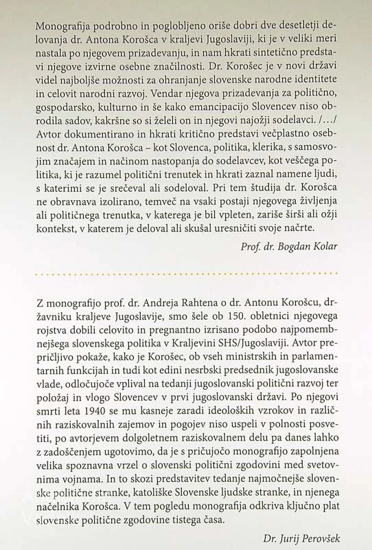ANTON KOROŠEC; SLOVENSKI DRŽAVNIK KRALJEVINE JUGOSLAVIJE, Andrej Rahten