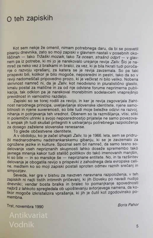 ŽLAHTNE TRANZVERZALE (DNEVNIŠKI ZAPISKI 1979-1985), Boris Pahor