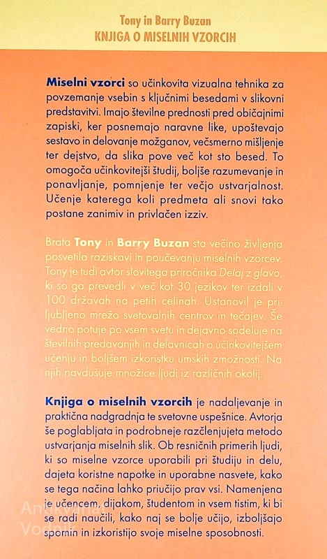 KNJIGA O MISELNIH VZORCIH; IZKORISTIMO UMIN IZBOLJŠAJMO MIŠLJENJE, Tony in Barry Buzan