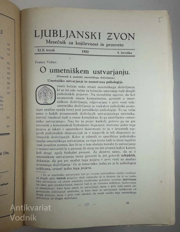 LJUBLJANSKI ZVON; MESEČNIK ZA KNJIŽEVNOST IN PROSVETO; 1922