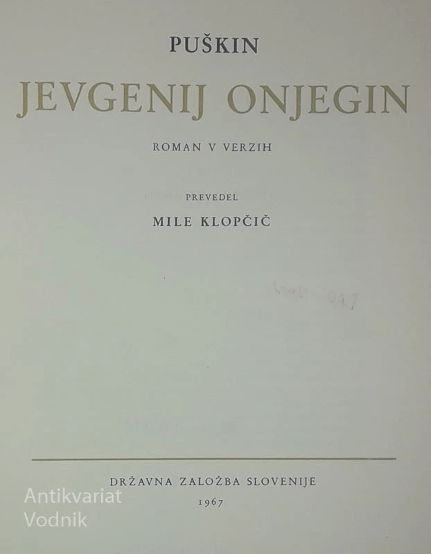 JEVGENIJ ONJEGIN, Aleksej Sergejevič Puškin