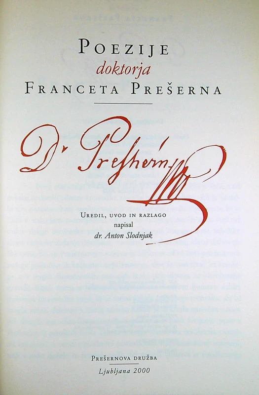 POEZIJE, doktorja Franceta Prešerna