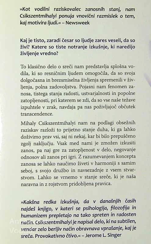 ZANOS; PSIHOLOGIJA OPTIMALNEGA IZKUSTVA, Mihaly Csikszentmihalyi