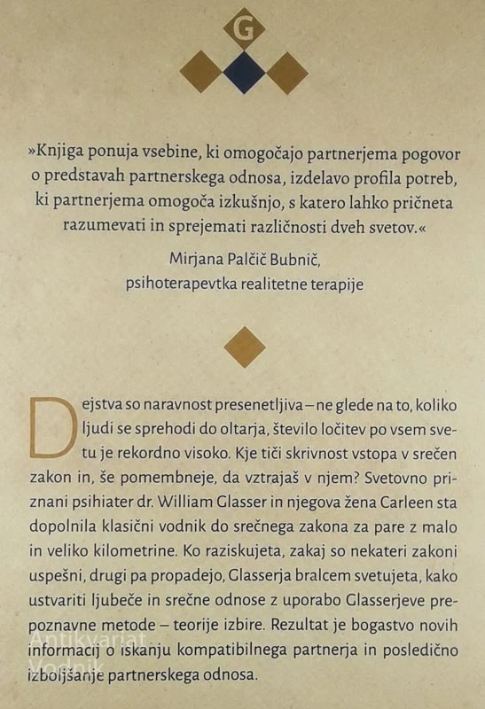 NAJTI SE IN OSTATI SKUPAJ; RAZREŠITEV SKRIVNOSTI ZAKONA, William Glasser in Carleen Glasser
