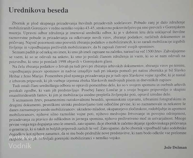 MOBILIZACIJA GORENJCEV V NEMŠKO VOJSKO 1943 – 1945, več avtorjev