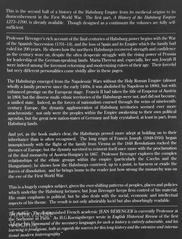 A HISTORY OF THE HABSBURG EMPIRE 1700 – 1918, Jean Bérenger
