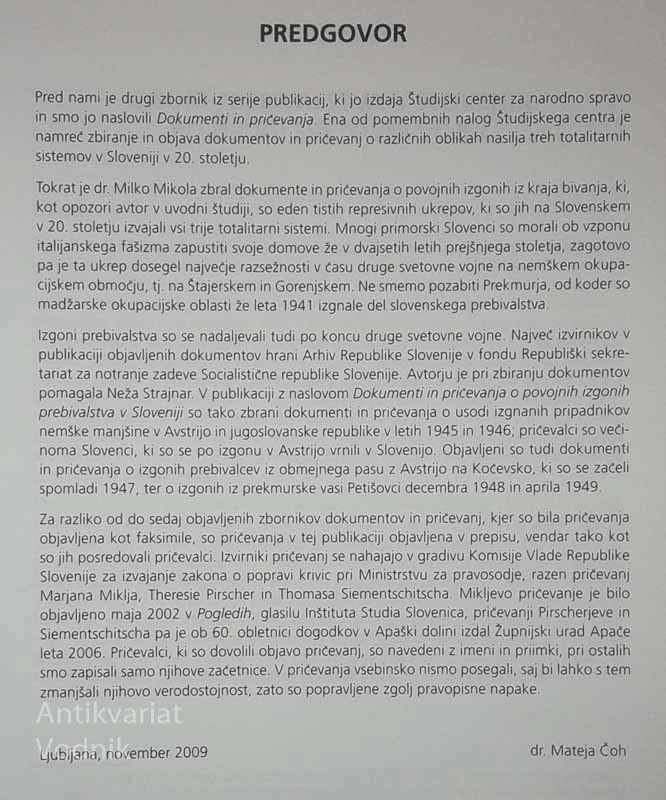 DOKUMENTI IN PRIČEVANJA O POVOJNIH IZGONIH PREBIVALSTVA V SLOVENIJI, Milko Mikola