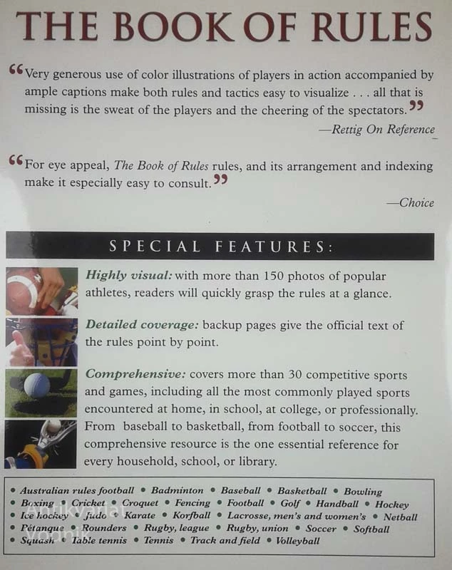 THE BOOK OF RULES; A VISUAL GUIDE TO THE LAWS OF EVERY COMMONLY PLAYED SPORT AND GAME
