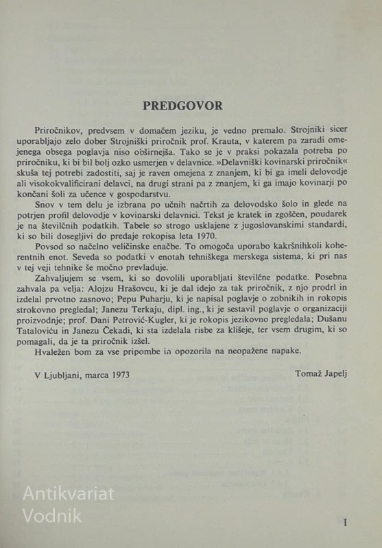 DELAVNIŠKI KOVINARSKI PRIROČNIK, Japelj-Hrašovec