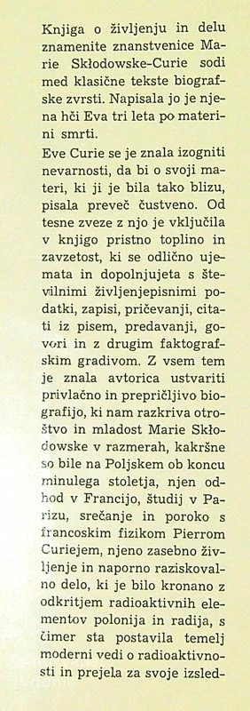 MADAME CURIE, Eve Curie