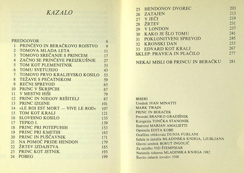 PRINC IN BERAČEK, Mark Twain