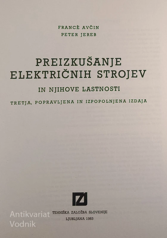PREIZKUŠANJE ELEKTRIČNIH STROJEV, F. Avčin & P. Jereb