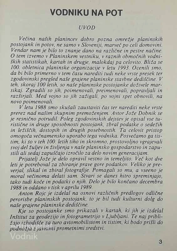 VODNIK PO PLANINSKIH POSTOJANKAH V SR SLOVENIJI, Jože Dobnik