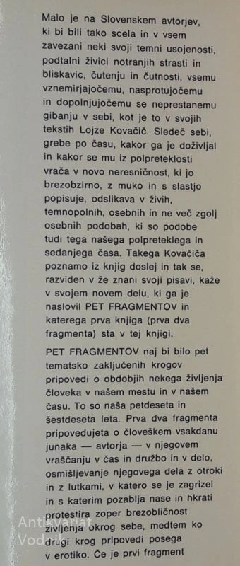 PET FRAGMENTOV, Lojze Kovačič