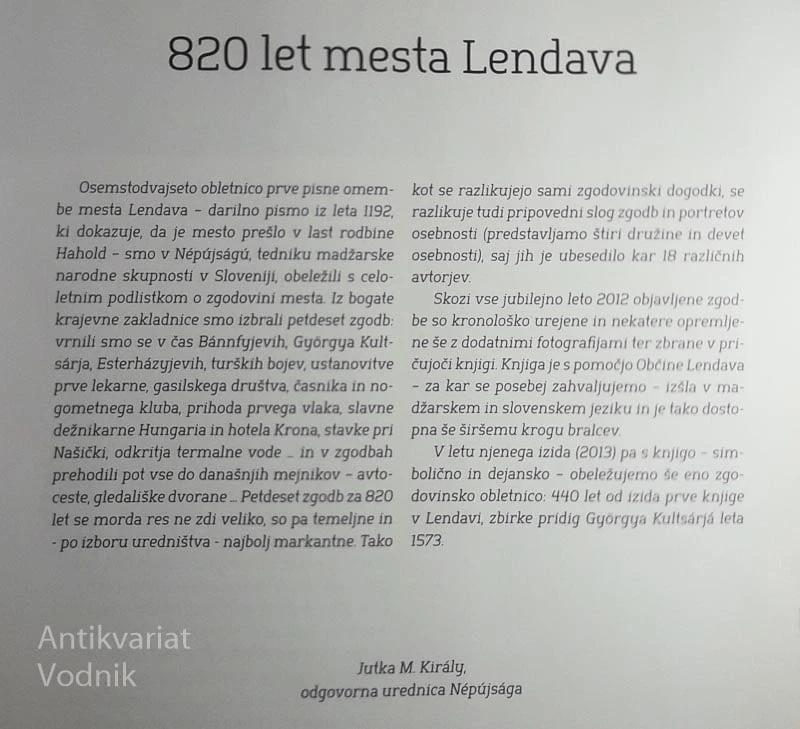 LENDAVA 820 ÉVE; 820 LET MESTA LENDAVA, več avtorjev