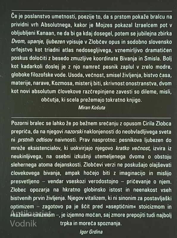 DVOM, UPANJE, LJUBEZEN, Ciril Zlobec
