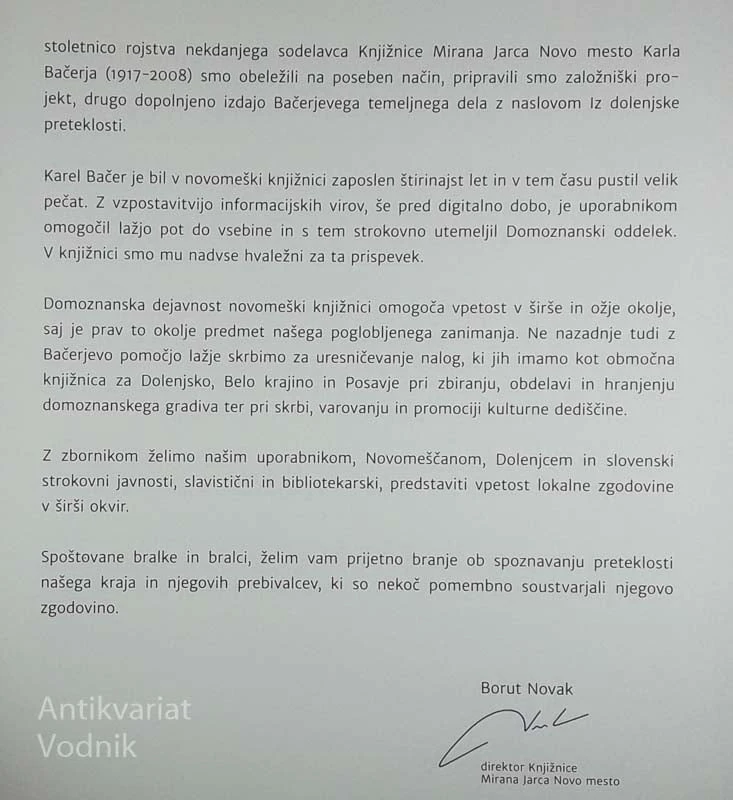 IZ DOLENJSKE PRETEKLOSTI, Karel Bačer