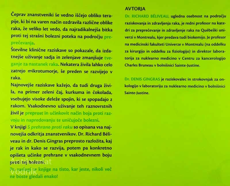 S HRANO PROTI RAKU: PREPREČEVANJE IN ZDRAVLJENJE RAKA S PREHRANO, R. Beliveau in D. Gingras