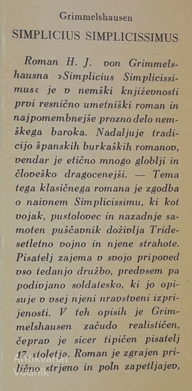 SIMPLICIUS SIMPLICISSIMUS, Grimelshausen